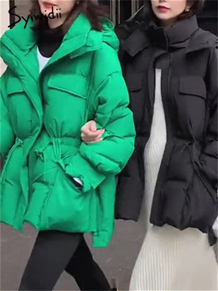 

women's down parkas syiwidii green parkas coat women winter jacket autumn korean fashion oversized jackets casual thicken warm y2k oute, Black