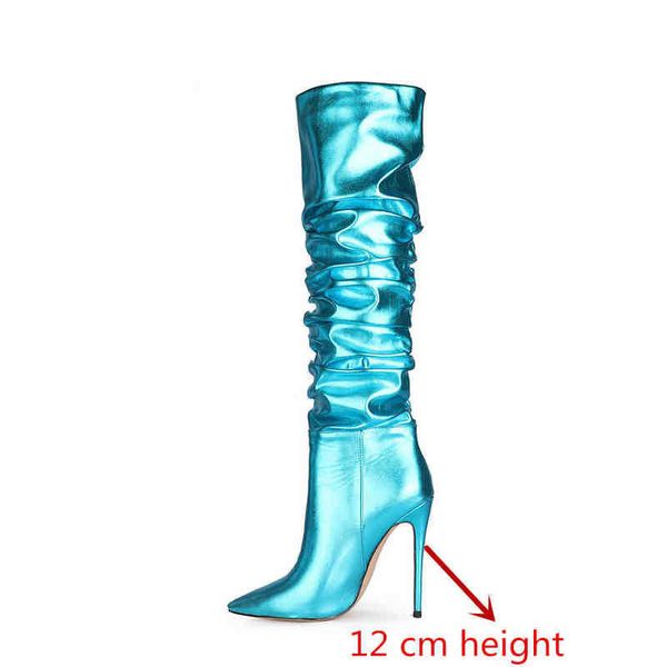 

boots european and american style new stiletto high heel crepe high boots patent leather sleeve that is knee fashion boots women 220913, Black