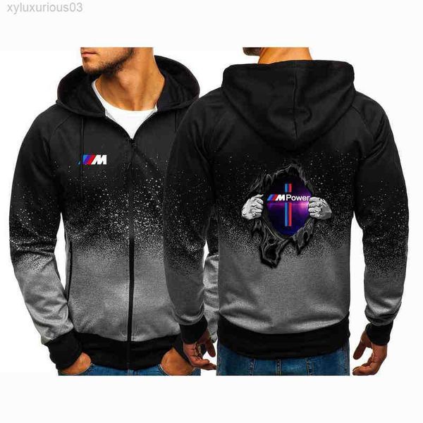 

2021 bmw power men print sweatshirt gradient hoodies spring autumn fleece custom zipper comfortabl jacket harajuku clothing, Black;brown