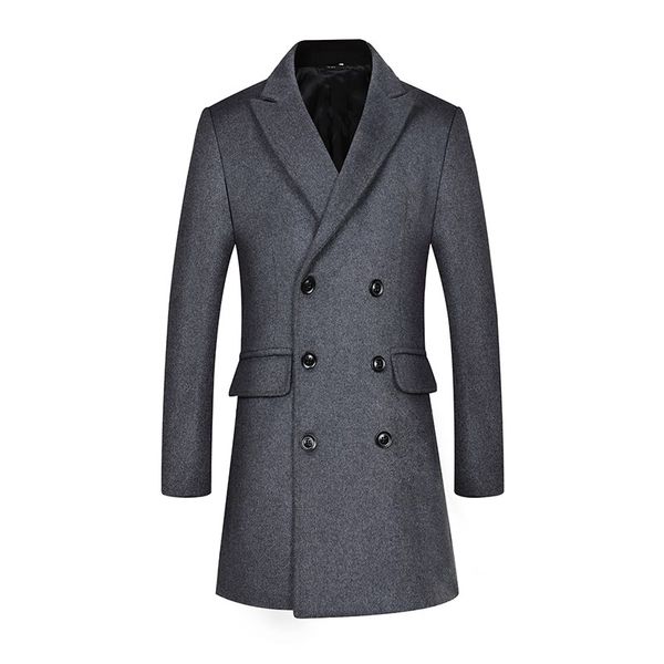 

designer wool overcoat men's coat medium length double breasted m-4xl, Black