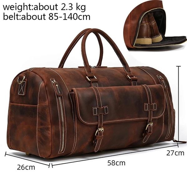

duffel bags luufan leather men's travel with shoe pocket 20 inch big capacity vintage crazy horse weekend luuage messenger 221117