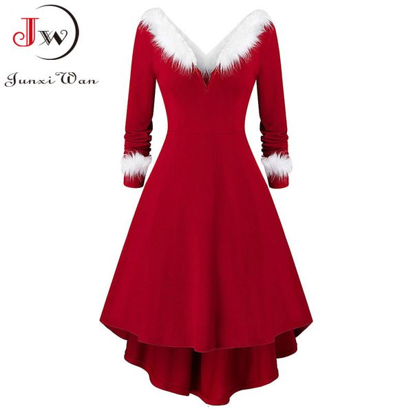 

casual dresses christmas costume party women long sleeve deep v-neck vintage elegant winter year holiday robe 221117, Black;gray
