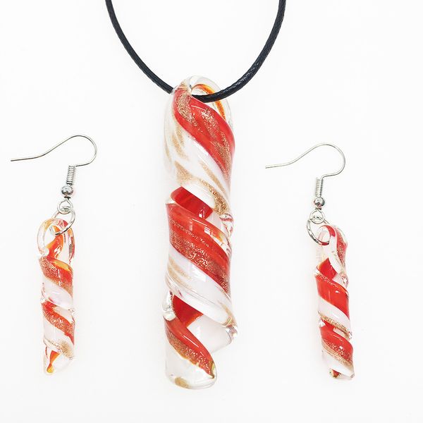 

1 pcs pendant necklace earring set chinese style retro red spiral murano glass for women colored glaze gold foil, Silver