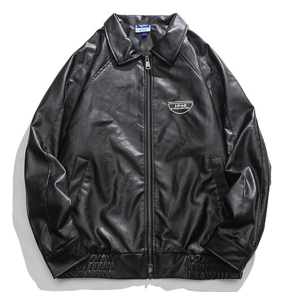

men's fur faux fur men bomber jacket motorcycle faxu leahter jacket letter embroidered patch turndown collar outwear casual couple wind, Black