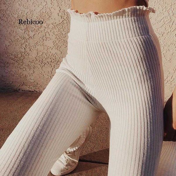 

women's pants capris wannathis women pencil pants autumn ruffles elegant white slim casual female stretch trousers white leggings ribbe, Black;white