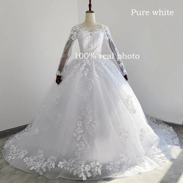 

vestido de noiva long sleeve wedding dresses classic v-neck wedding ball gown luxury robe de mariee customize, White