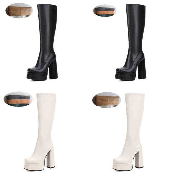 

boots new fashion autumn winter warm shoes women long boots high heels chunky platform black beige zipper party knee high boots 220913