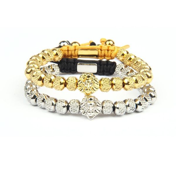 

charm bracelets men women bracelet fashion gold sier lion braided bracelets with 6mm stainless steel reticated beads jewelry drop del dhtho, Golden;silver