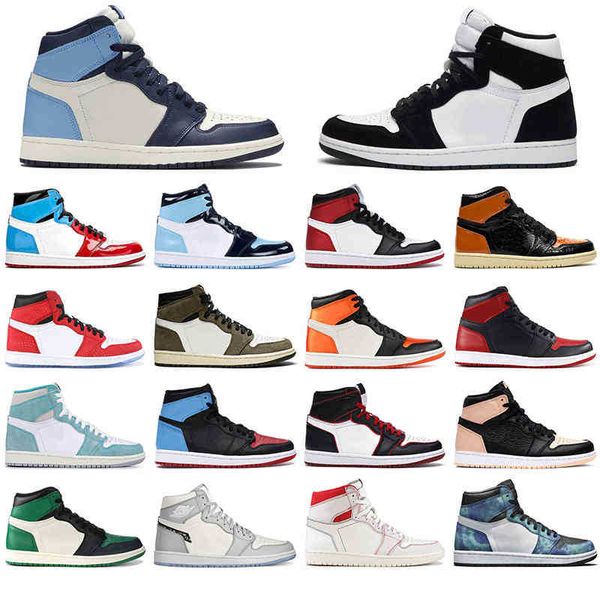 

new 1 high og basketball shoes 1s mid chicago royal toe black metallic gold pine green black unc patent men women sneakers trainersx1e0