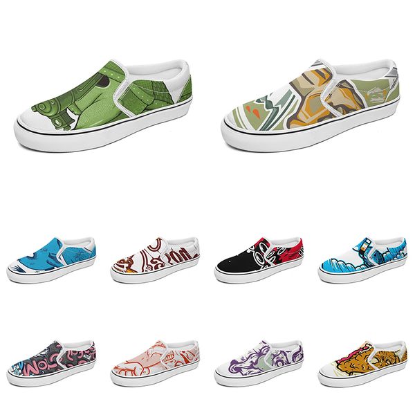 

men women custom slip on canvas shoes anime cartoon animal design diy word black white blue red outdoor mens trainer 063
