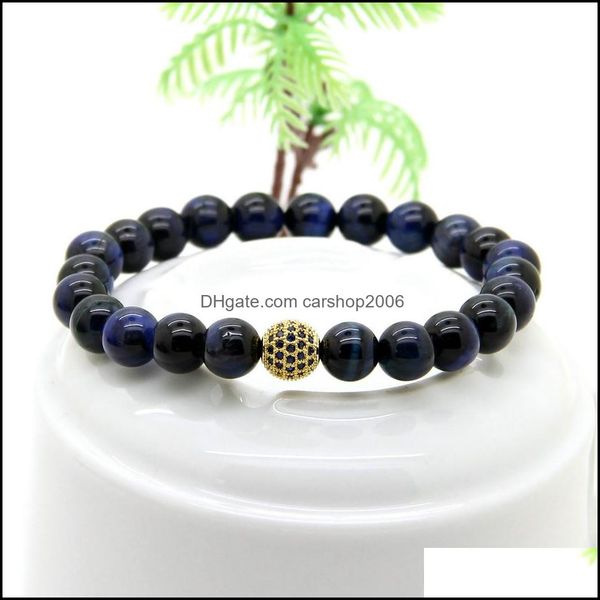 

charm bracelets 10pcs/lot 8mm a grade blue tiger eye stone beads bracelets micro paved cz ball beaded jewelry gift for friend and fa dh2ke, Golden;silver