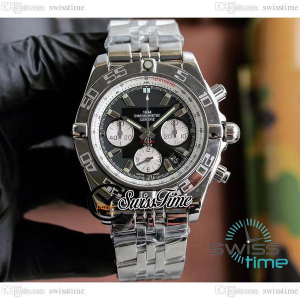 

chronomat miyota quartz chronograph mens watch black dial white subdial stick markers stainless steel bracelet satch swisstime c139c3, Slivery;brown