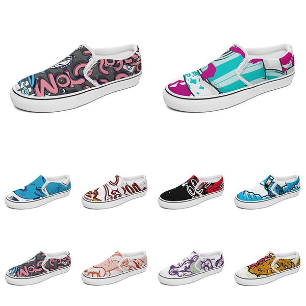 

men women custom slip on canvas shoes anime cartoon animal design diy word black white blue red outdoor mens trainer 071