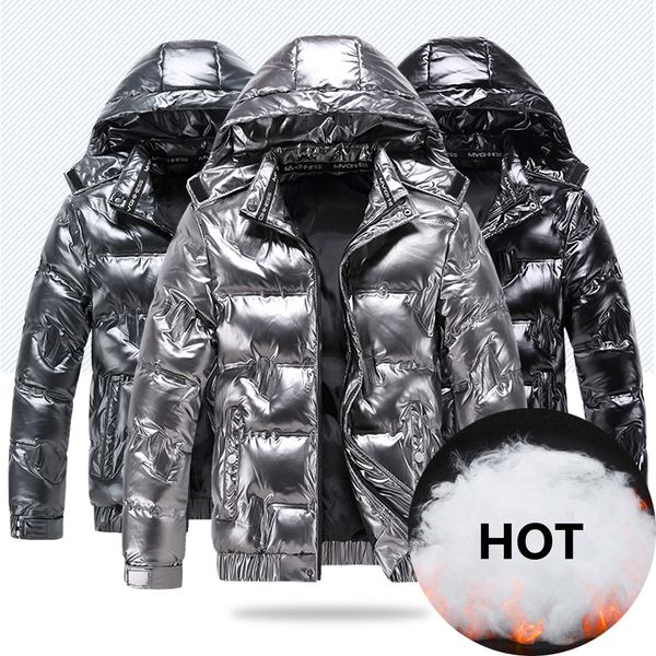 

mens down parkas bright leather winter jacket casual parka outwear waterproof puffer padding warm stand with hood outwearing coat 221117, Black
