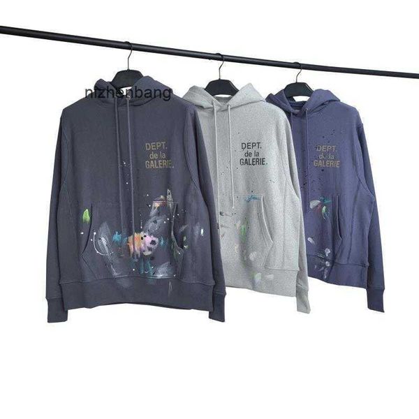 

galleryes designer hip hoodies hop gram weight hand-painted splash ink graffiti sweater drawstring hooded head street loose men's and w, Black