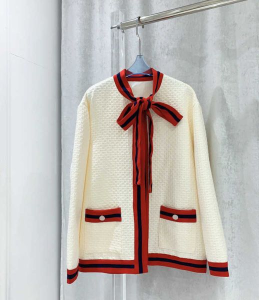 

women jacket color contrast striped border bow tie coat v-neck pocket design regular loose designer gentle temperament joker womens apparel, Black;brown