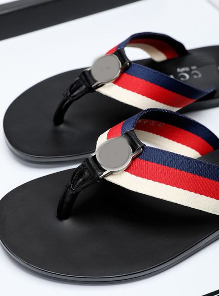 

designer sandals slippers flat sandal flip flops slides beach classic luxury summer lady leather men women size 38-46with box, Black