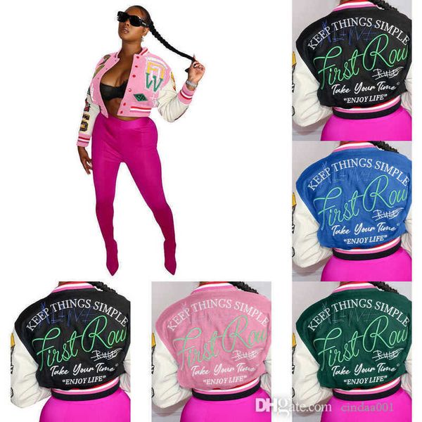 

new baseball jackets full position printed threaded varsity desinger women cropped patchwork button letterman coats, Black;brown