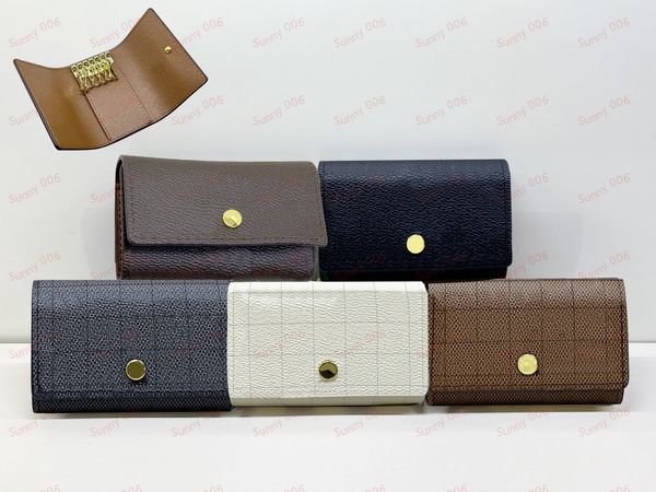 

designer short purse fashion keychain luxury key buckle cover wallet card ring key pouch folding flap key buckle checker printing men women, Red;black