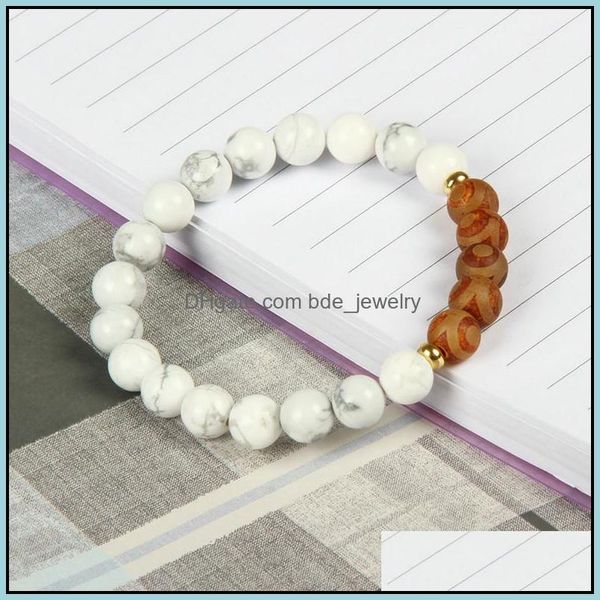 

beaded religious stone jewelry wholesale 10pcs/lot 8mm dzi eye beads with matte agate white marble beaded bracelets drop delivery dhovl, Black