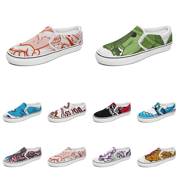 

men women custom slip on canvas shoes anime cartoon animal design diy word black white blue red outdoor mens trainer 088