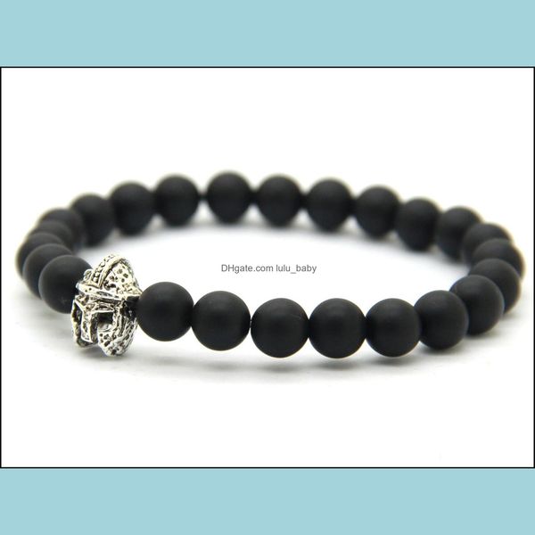 

charm bracelets christmas gift wholesale arrival roman warrior helmet bracelet 8mm matte agate stone beads mens beaded spartan jewel dhqel, Golden;silver
