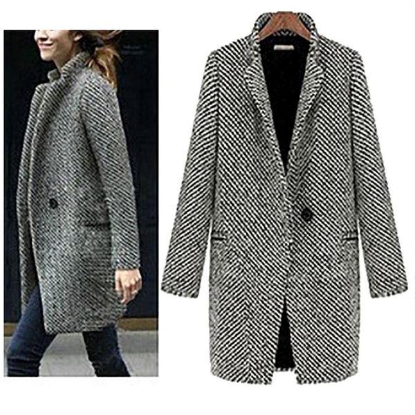 

women's wool blends autumn winter women solid color slim fits cardigan warm thicken woolen midi coat warm woolen coat women long winter, Black