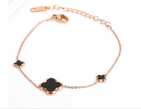 

charm bracelets 18k rose gold clover bracelet girl black epoxy clover titanium steel jewelry, Golden;silver