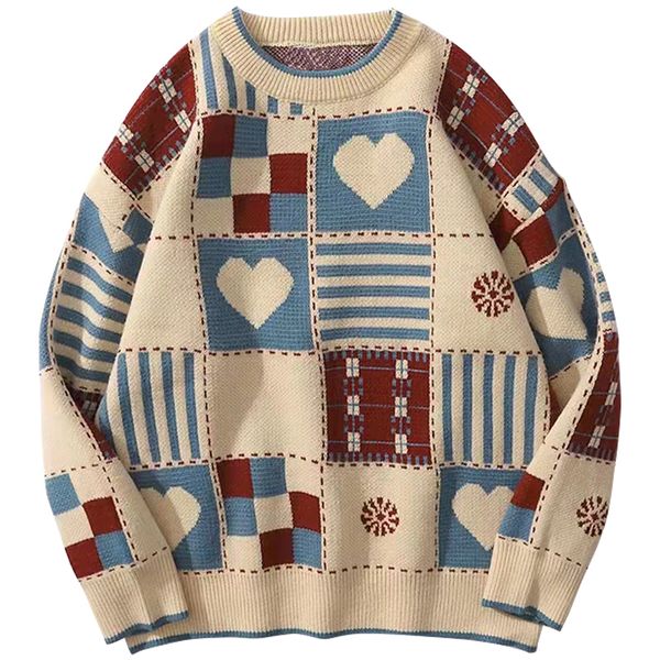 

men's sweaters vintage mens hip hop streetwear harajuku retro japanese style love knitted couples autumn cotton pullover 221117, White;black