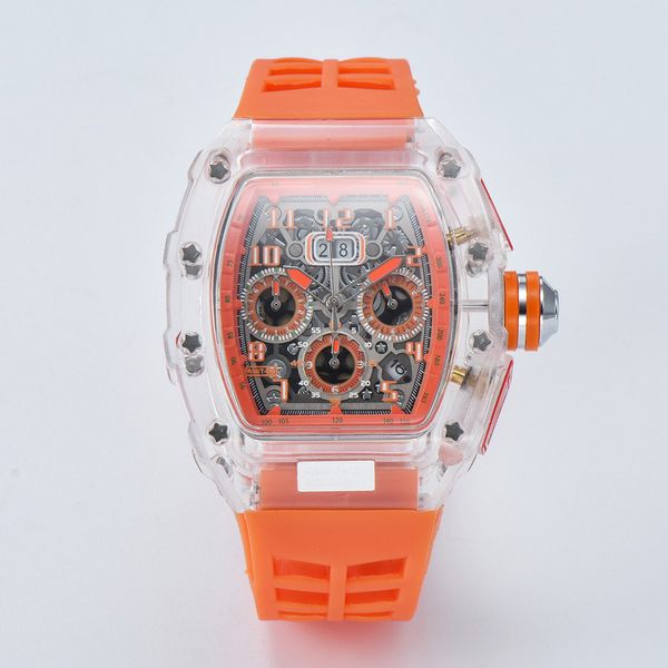 

2022 men's luxury quartz watch casual fashion color plastic case multi functional waterproof double calendar tape watches, Slivery;brown