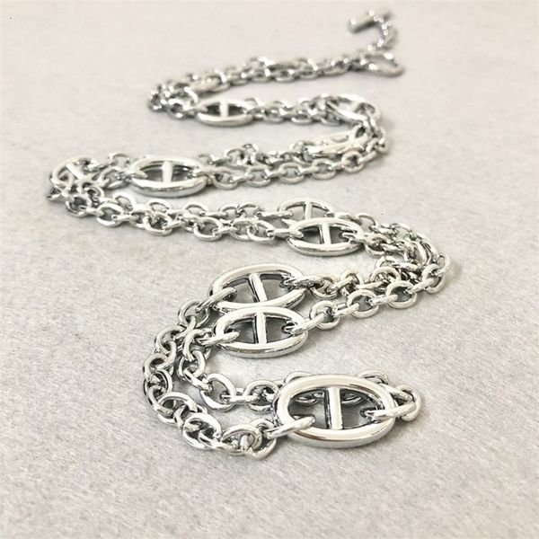 

bag parts accessories korean fashion pig nose chain diy women used for necklace bracelet waist body vintage stainless steel jewelry 221116, Black