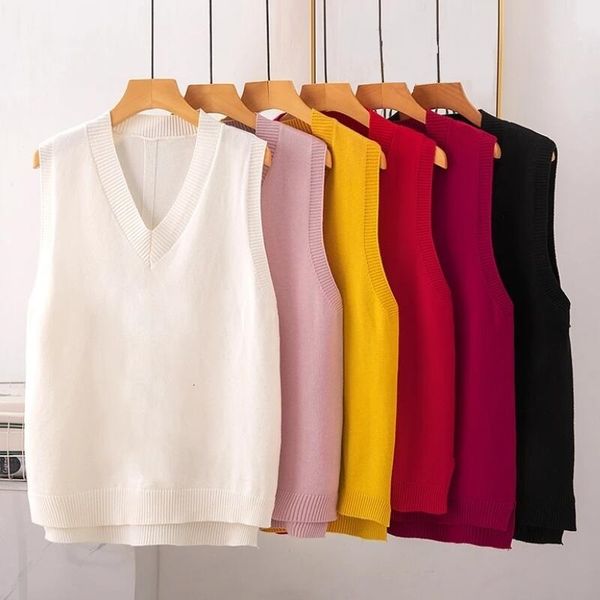 

women's vests autumn winter loose knitted sweater female jumper vest ladies pullovers teenager school girls waistcoat 221117, Black;white