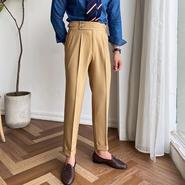

mens pants british high waist straight social trousers italian formal alones hombre dress ankle 221117, Black