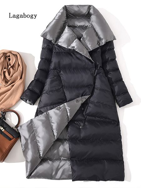 

women's down parkas lagabogy winter women 90 white duck down jacket long thick double sided coat female warm double breasted parka outw, Black