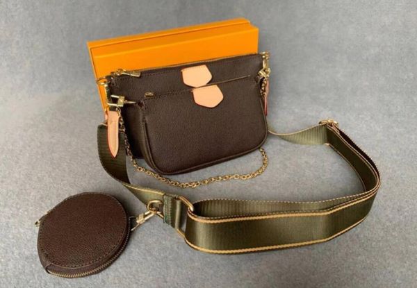 

three piece set luxury shoulder bag m44823 womens bags crossbody purse messenger bags handbags flowers designers pu leather handbag brown fl