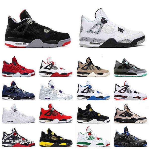 

4s men outdoor shoes jumpman 4 bred white cement university blue sail what the mens sport sneakers size 5.5-13, Black