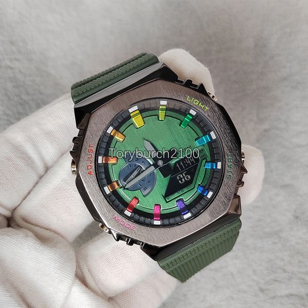 

new fashion 2100 fashion quality gm watch relogio masculino waterproof men's wristwatch sport dual display gmt digital led reloj hombre, Slivery;brown