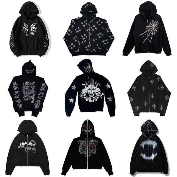

men's hoodies sweatshirts 27 styles men's rhinestone gothic streetwear zip hoodies y2k hip hop joggers sweatshirt korean fashion p, Black