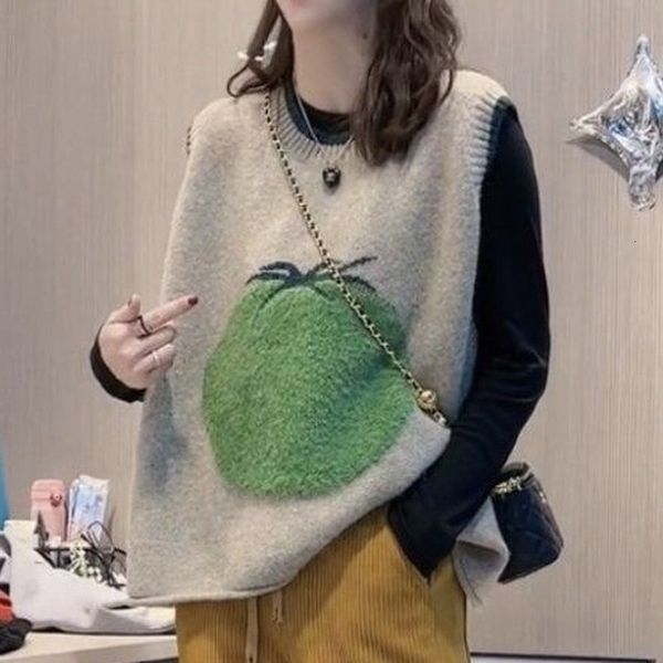 

women's vests knit woman winter aesthetic sleeveless sweater vest long gillet cute gilets for women kawaii waistcoat with headings 2211, Black;white