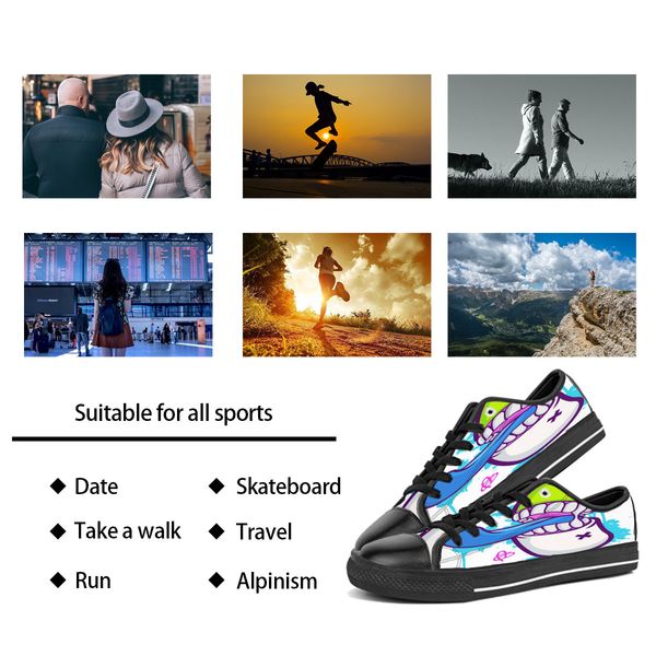 

custom shoes classic canvas low cut skateboard casual triple black accept customization uv printing low mens womens sports sneakers breathab