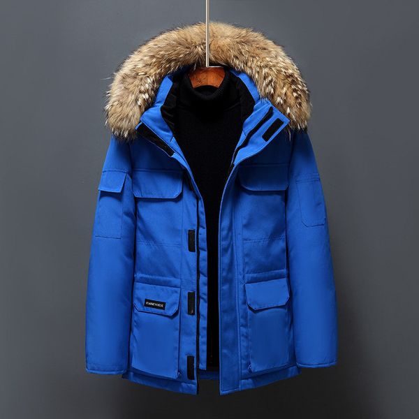 

men's down parkas fur collar white duck winter jacket men windproof hooded thicken multi-pocket coat male keep warm -30 degree 221117, Black