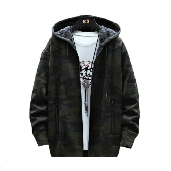 

men's hoodies sweatshirts trend winter men's fleece sweater cardigan camouflage jacket slim trendy hooded jacket 221117, Black