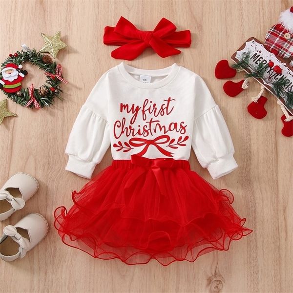 

clothing sets citgeett autumn christmas infant baby girls sweet clothes long lantern sleeve letter rompermesh lace tutu shorts xmas 221116, White