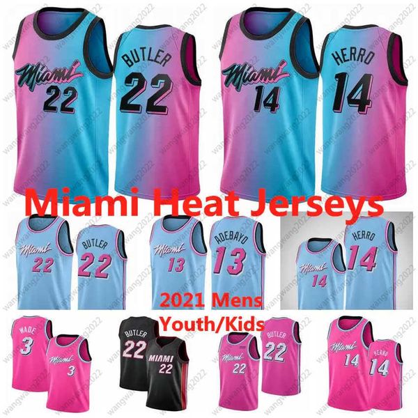 

miami's heat's jimmy 22 butler basketball jerseys dwayne 3 wade bam 13 ado 14 tyler herro jersey 2021 mens youth kid edition city, Black;red