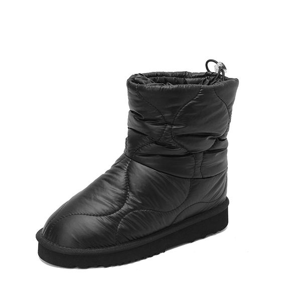 

2023 new sheepskin leather ankle motorcycle boots snow booties round toes knee long down cloth flat bottom waterproof material slip-on warm, Black