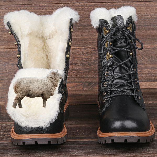

boots natural cow leather winter men wool comfortable non-slip warm men's snow shoes #ym1568 221117, Black