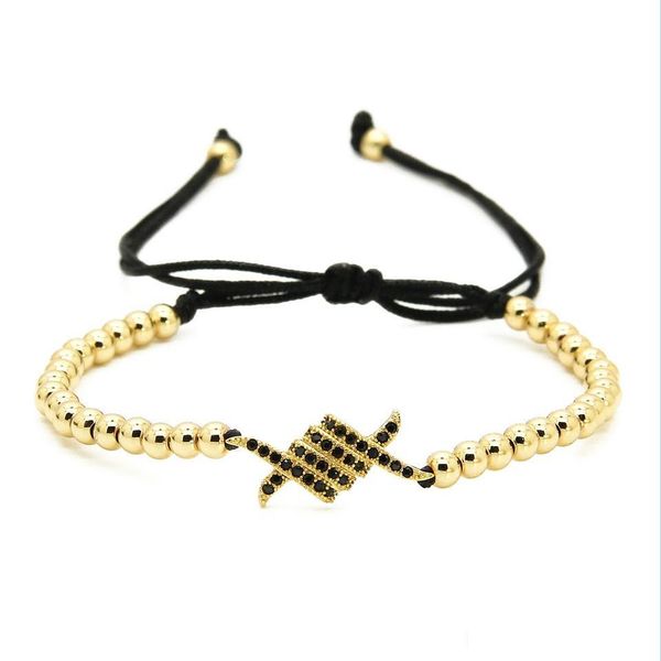 

charm bracelets wholesale 10pcs/lot 4mm gold rose platinum black round beads with summer geometric braiding rame noodle cz bracelet dhylm, Golden;silver