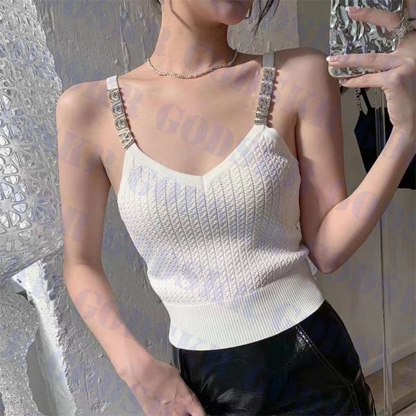 

diamond letter tank r knitted sweater camis v neck sling for women, White