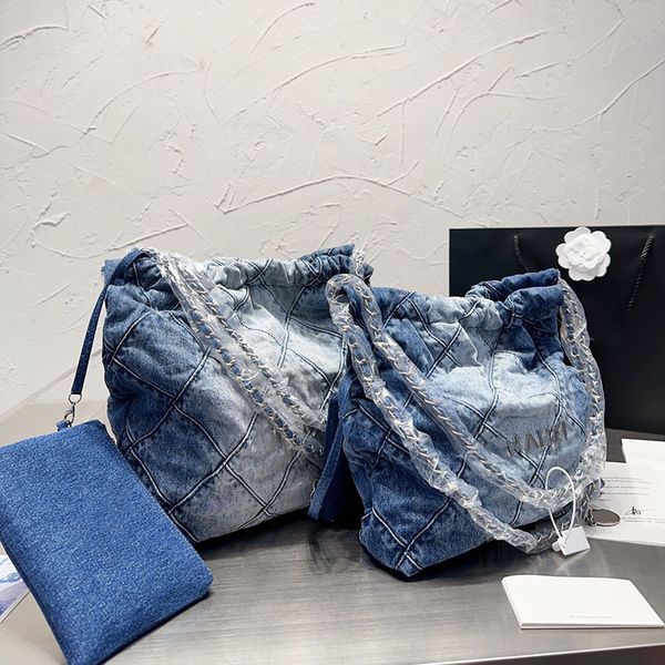 

womens classic quilted 22 denim shopping bags aged silver metal hardware matelasse chain shoulder handbags lareg cpacity outdoor sacoche des