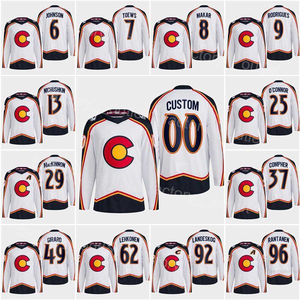 

colorados hockey avalanches 96 mikko rantanen jerseyss 22-23 reverse retro 92 gabriel landeskog 29 nathan mackinnon cale makar jt compher ev, Black;red